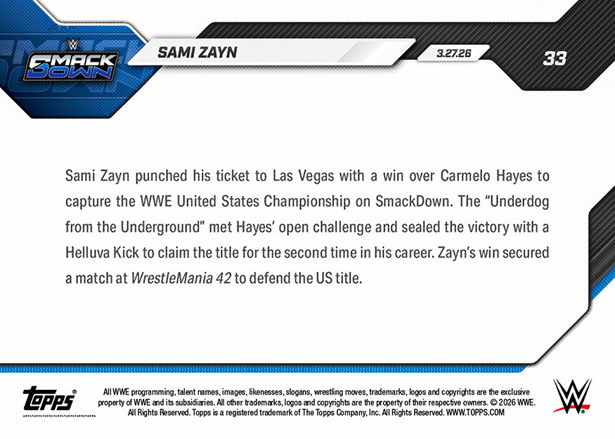 Sami Zayn - 2026 WWE Topps NOW - Card 33 - PR: 532 - Image 2