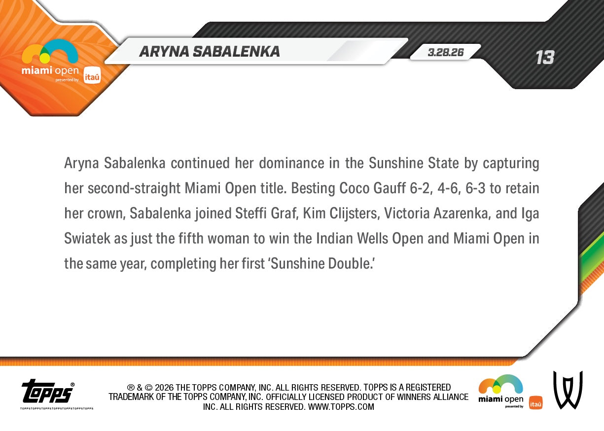 Aryna Sabalenka - 2026 Topps NOW Tennis - Card 13 - PR: 2214 - Image 4