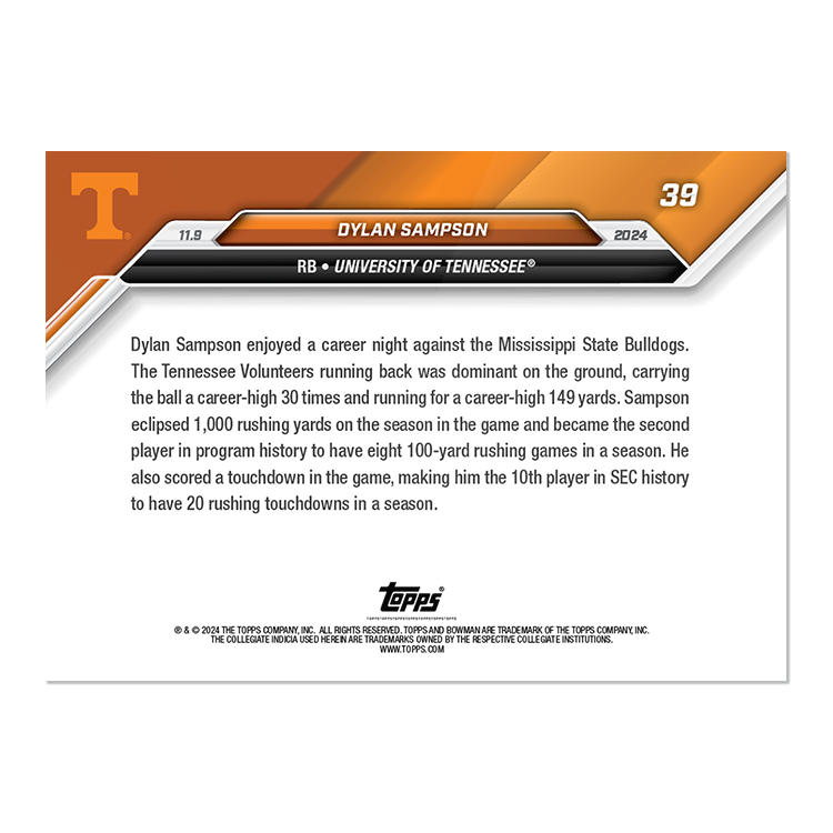 Dylan Sampson - 2024 Bowman U NOW Football Card 39 - PR: 511 - Image 2