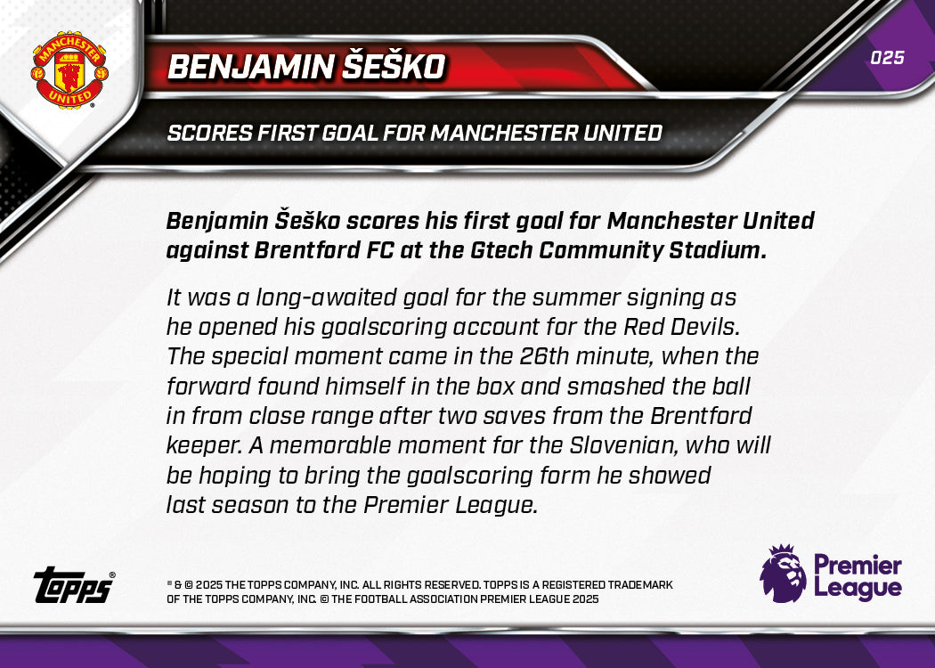 Benjamin Šeško - 2025-26 Premier League Topps NOW - Card 25 - PR: 552 - Image 7