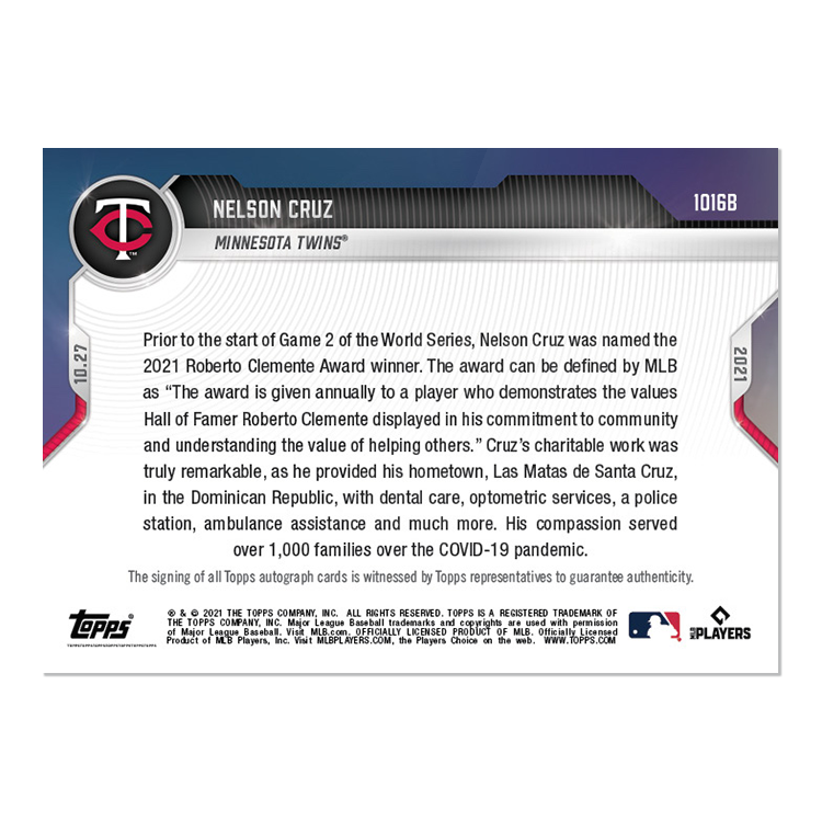 On-Card Auto # to 49 - Nelson Cruz - 2021 MLB TOPPS NOW Card 1016B - Image 2