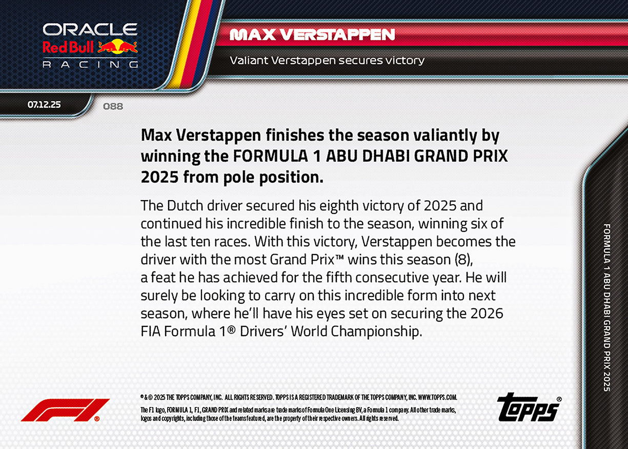 Max Verstappen - 2025 Formula 1 Topps NOW - Card 88 - PR: 3257 - Image 7
