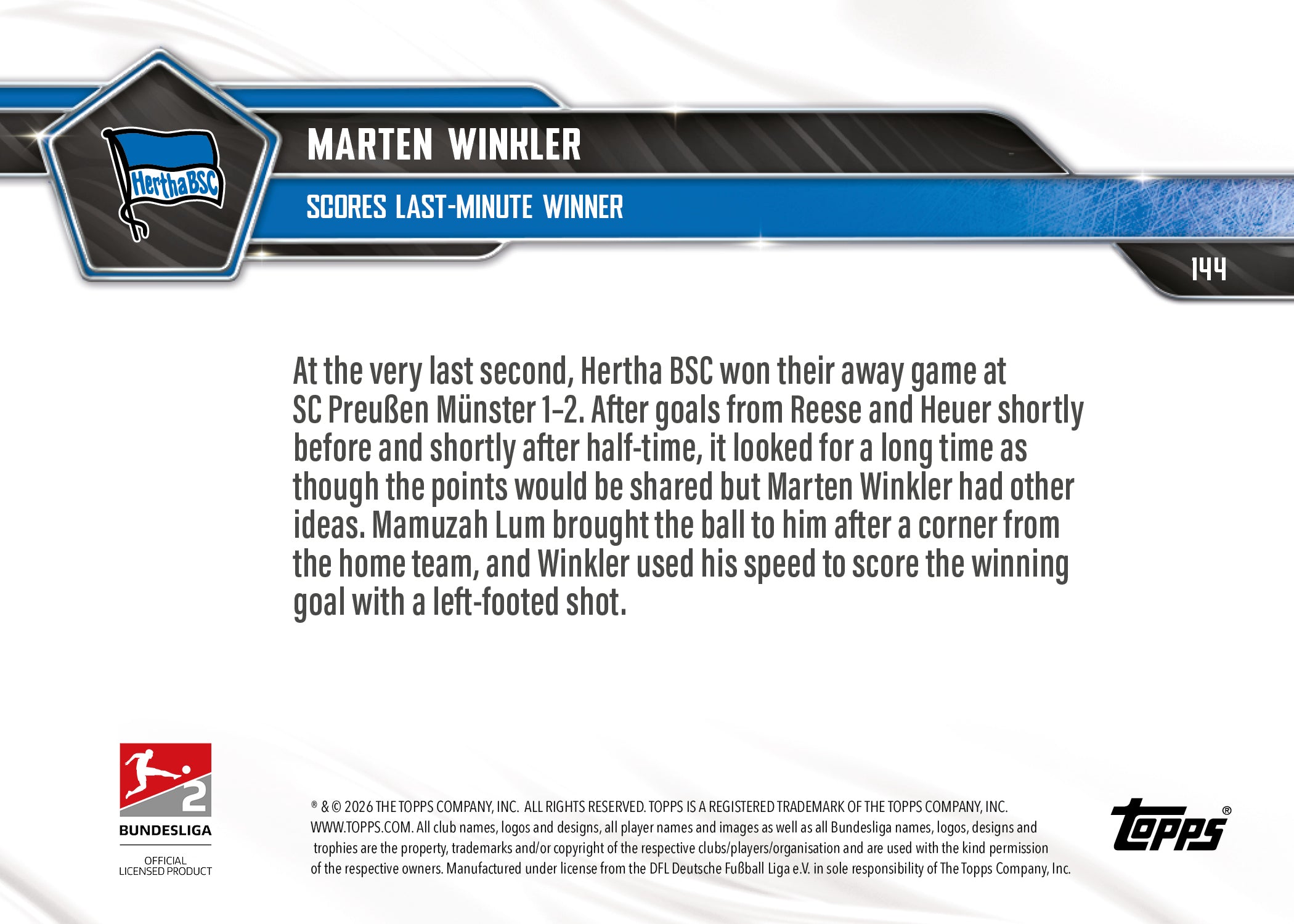 Marten Winkler - 2025-26 Bundesliga Topps NOW - Card 144 - PR:485 - Image 7