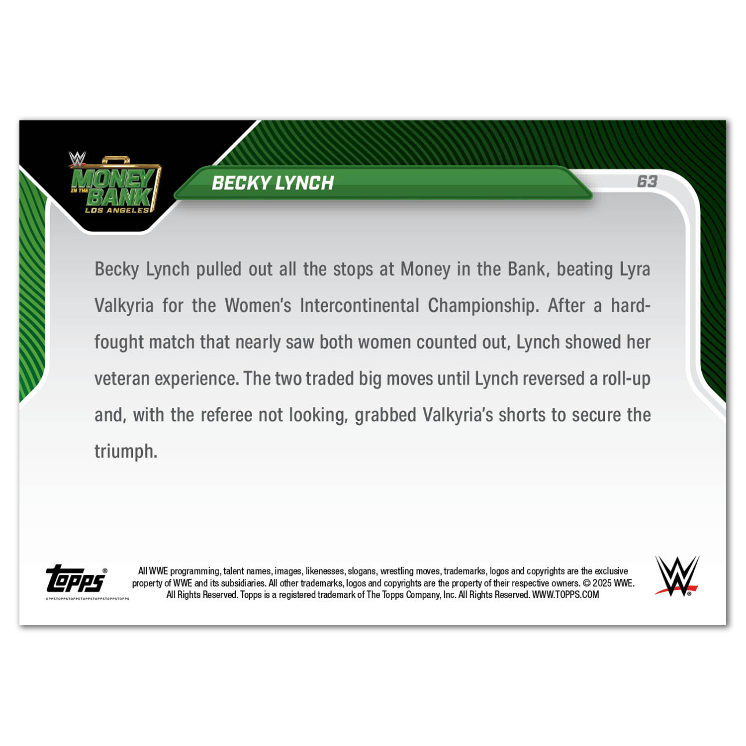 Alternative view of Becky Lynch - 2025 WWE Topps NOW - Card 63 - PR: 886