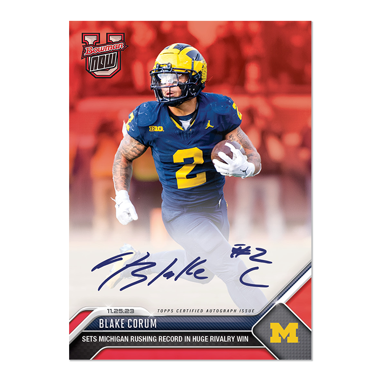 On-Card Autograph # to 99 or Lower - Blake Corum - 2023 Bowman U Now Card 31 - Image 6