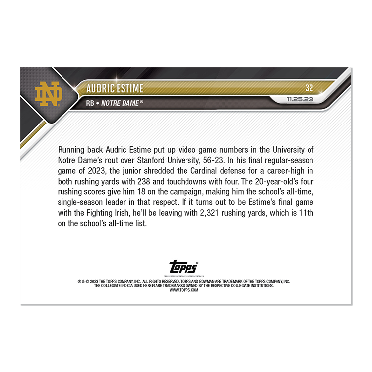 Audric Estime - 2023 Bowman U NOW Football Card 32 - PR: 723 - Image 2