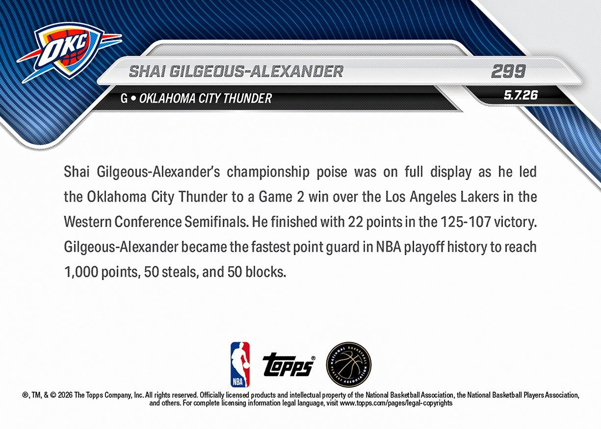 Shai Gilgeous-Alexander - 2025-26 NBA Topps NOW - Card 299 - PR: 1508 - Image 2