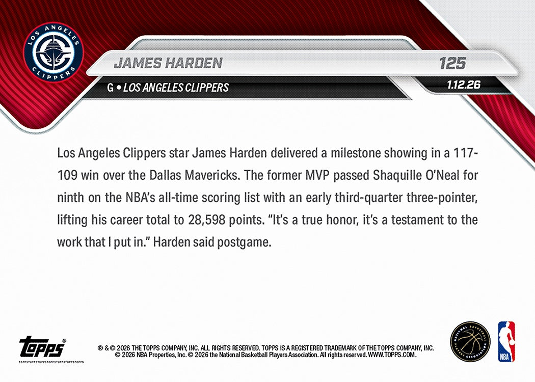 James Harden - 2025-26 NBA Topps NOW - Card 125 - PR: 990 - Image 2