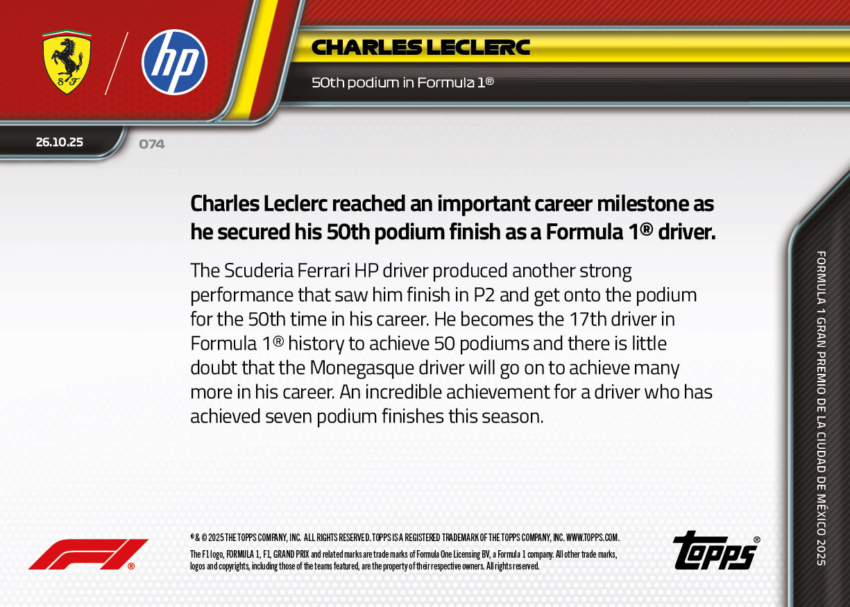 Charles Leclerc - 2025 Formula 1 Topps NOW - Card 74 - PR: 3675 - Image 8