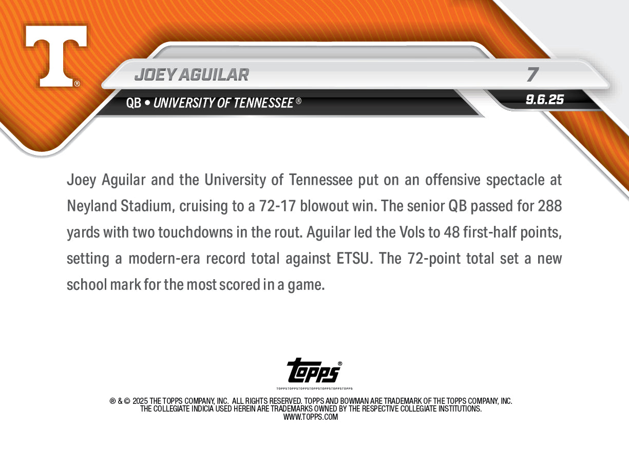 Joey Aguilar - 2025-26 Bowman U NOW Football - Card 7 - PR: 860 - Image 2