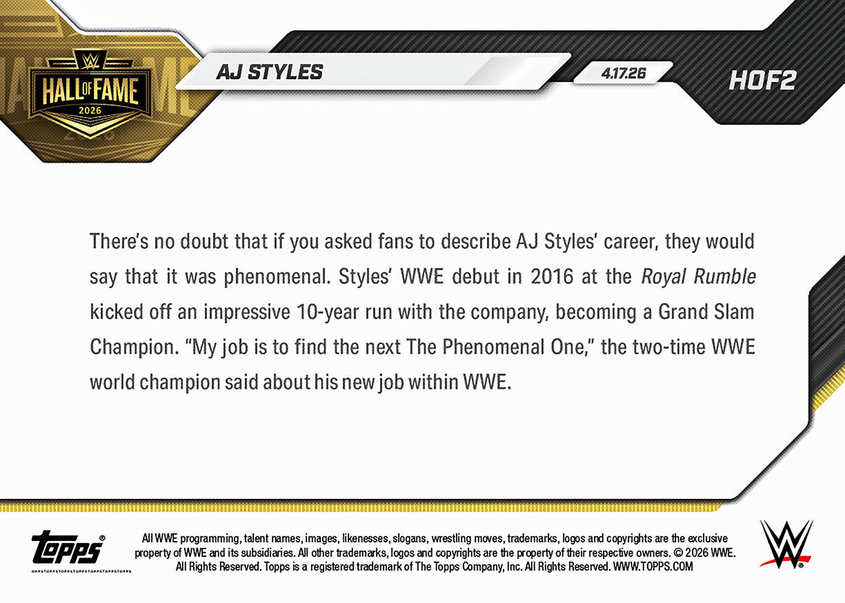 AJ Styles - 2026 WWE Topps NOW - Card HOF2 - PR: 1480 - Image 3