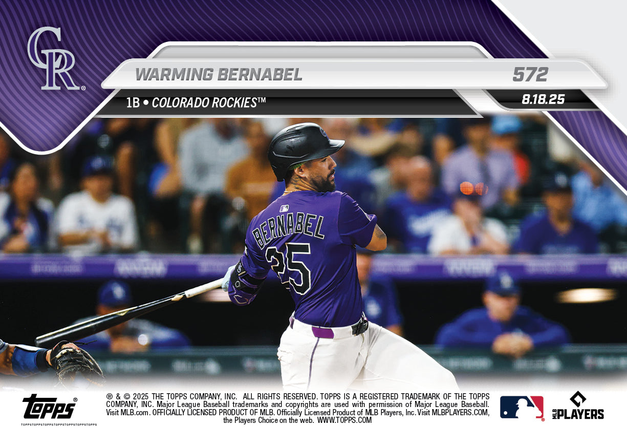 Alternative view of Warming Bernabel - 2025 MLB Topps NOW - Card 572 - PR: 944
