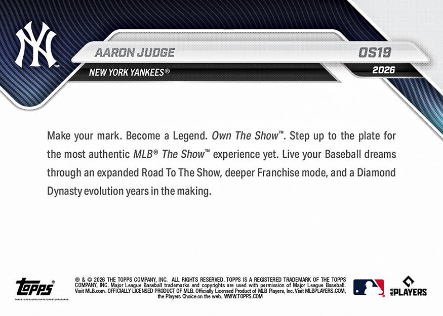 Alternative view of 2026 MLB The Show Cover Topps NOW - Aaron Judge - PR: 16091