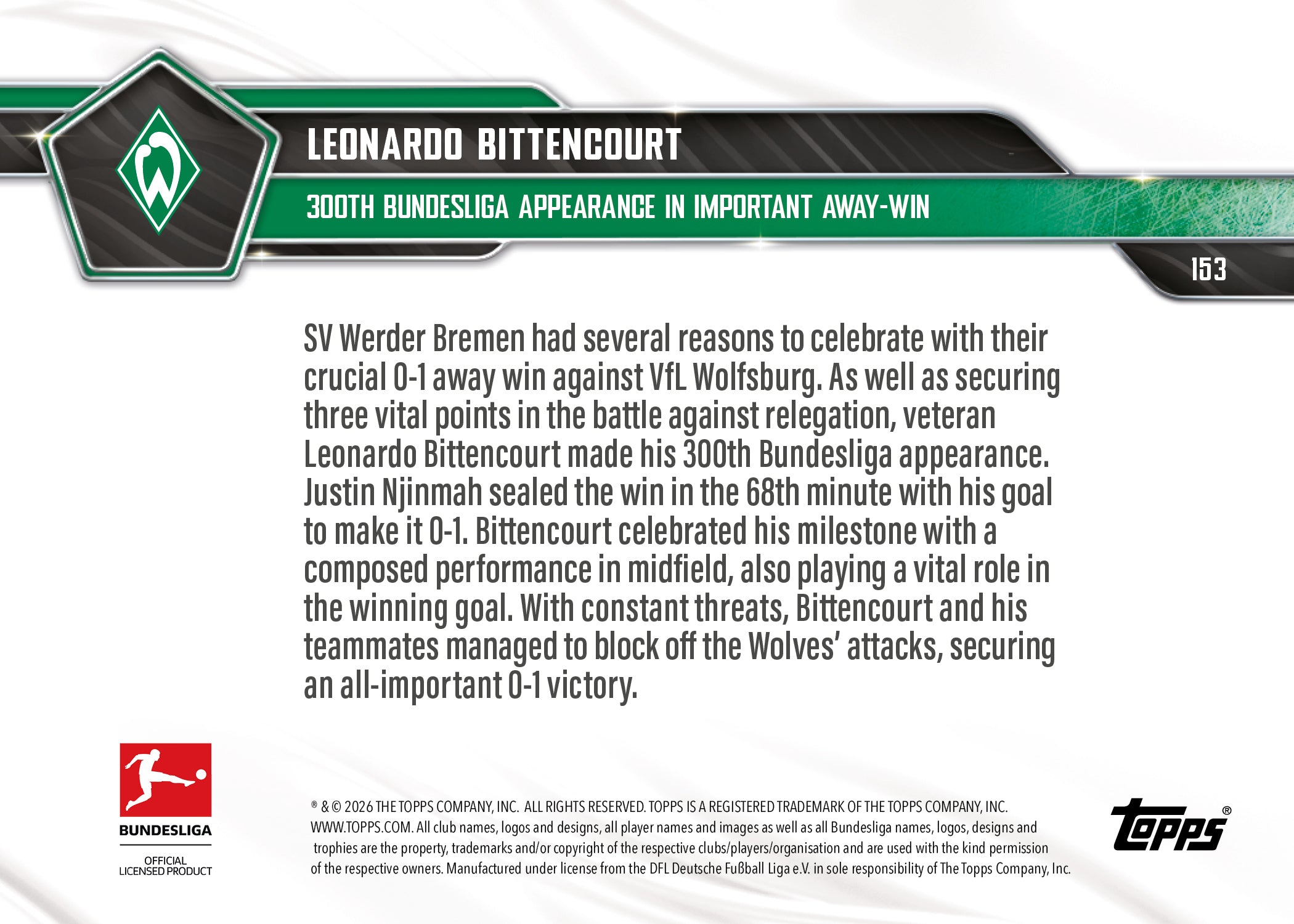 Leonardo Bittencourt - 2025-26 Bundesliga Topps NOW - Card 153 - PR: 267 - Image 7