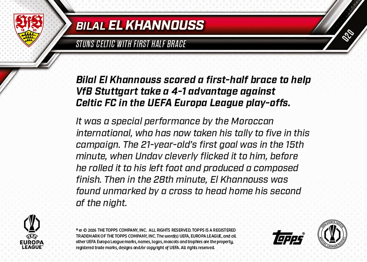 Bilal El Khannouss - 2025-26 UEL Topps NOW - Card 20 - PR: 203 - Image 7