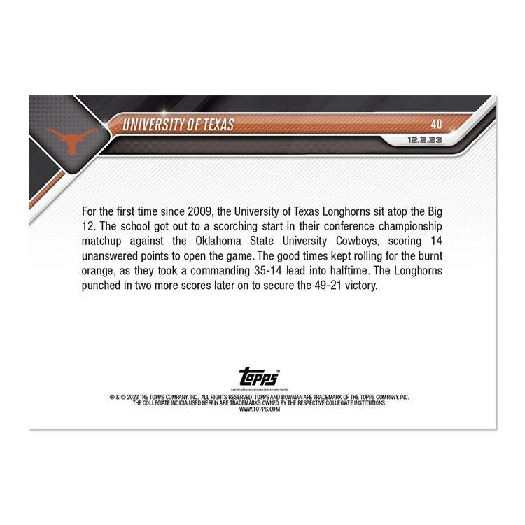 Alternative view of University of Texas - 2023 Bowman U NOW Football Card 40 - PR: 474