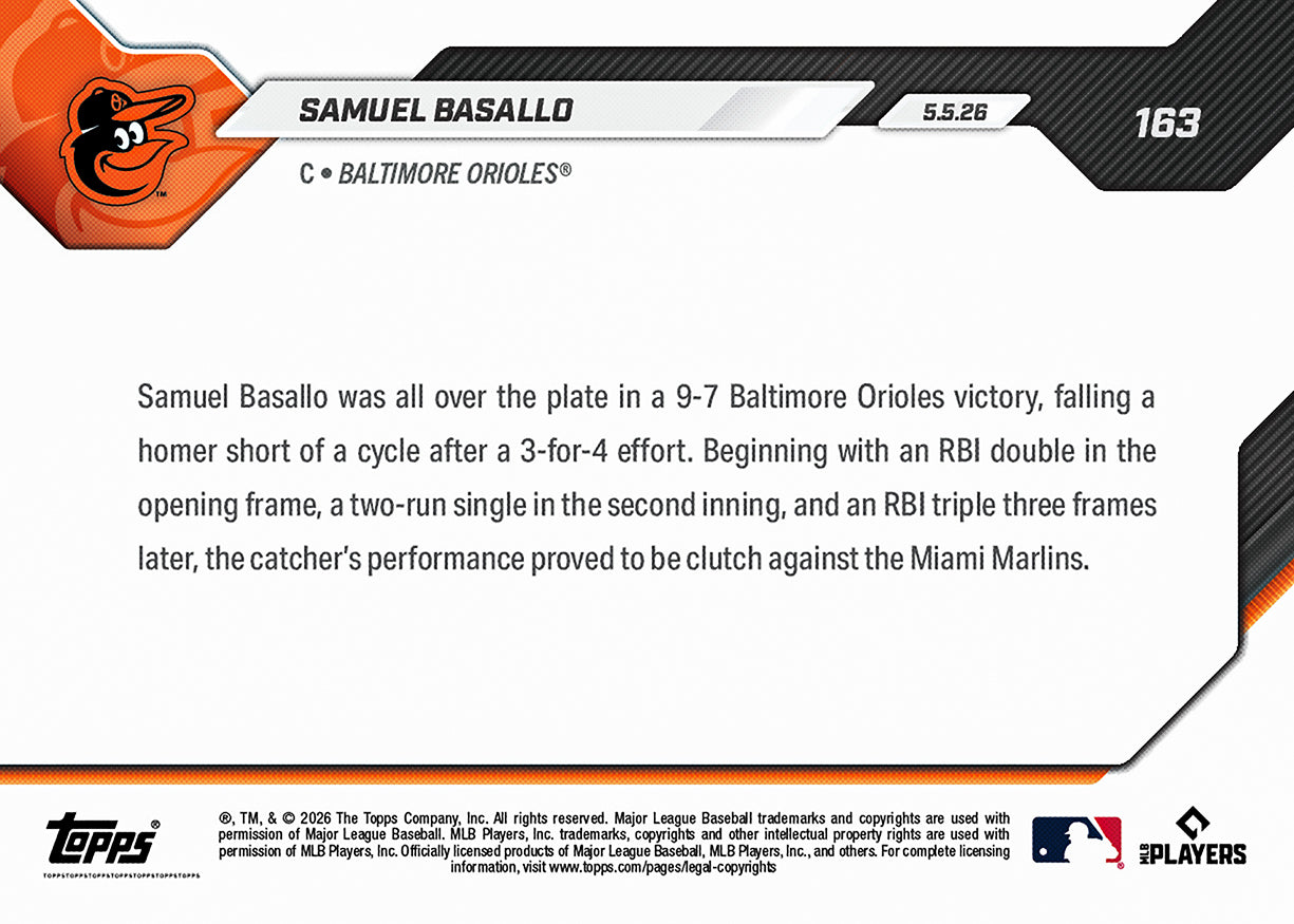 Samuel Basallo - 2026 MLB Topps NOW - Card 163 - PR: 761 - Image 2