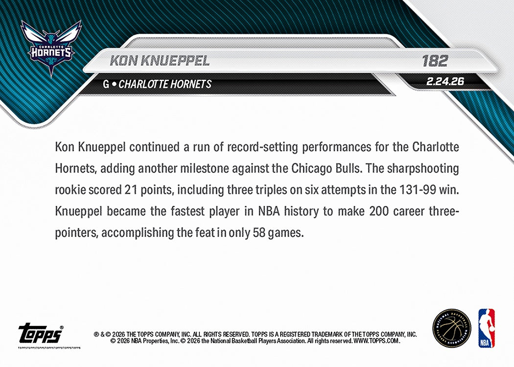 Kon Knueppel - 2025-26 NBA Topps NOW - Card 182 - PR: 9758 - Image 2