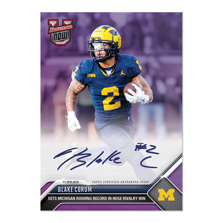 On-Card Autograph # to 99 or Lower - Blake Corum - 2023 Bowman U Now Card 31 - Image 5
