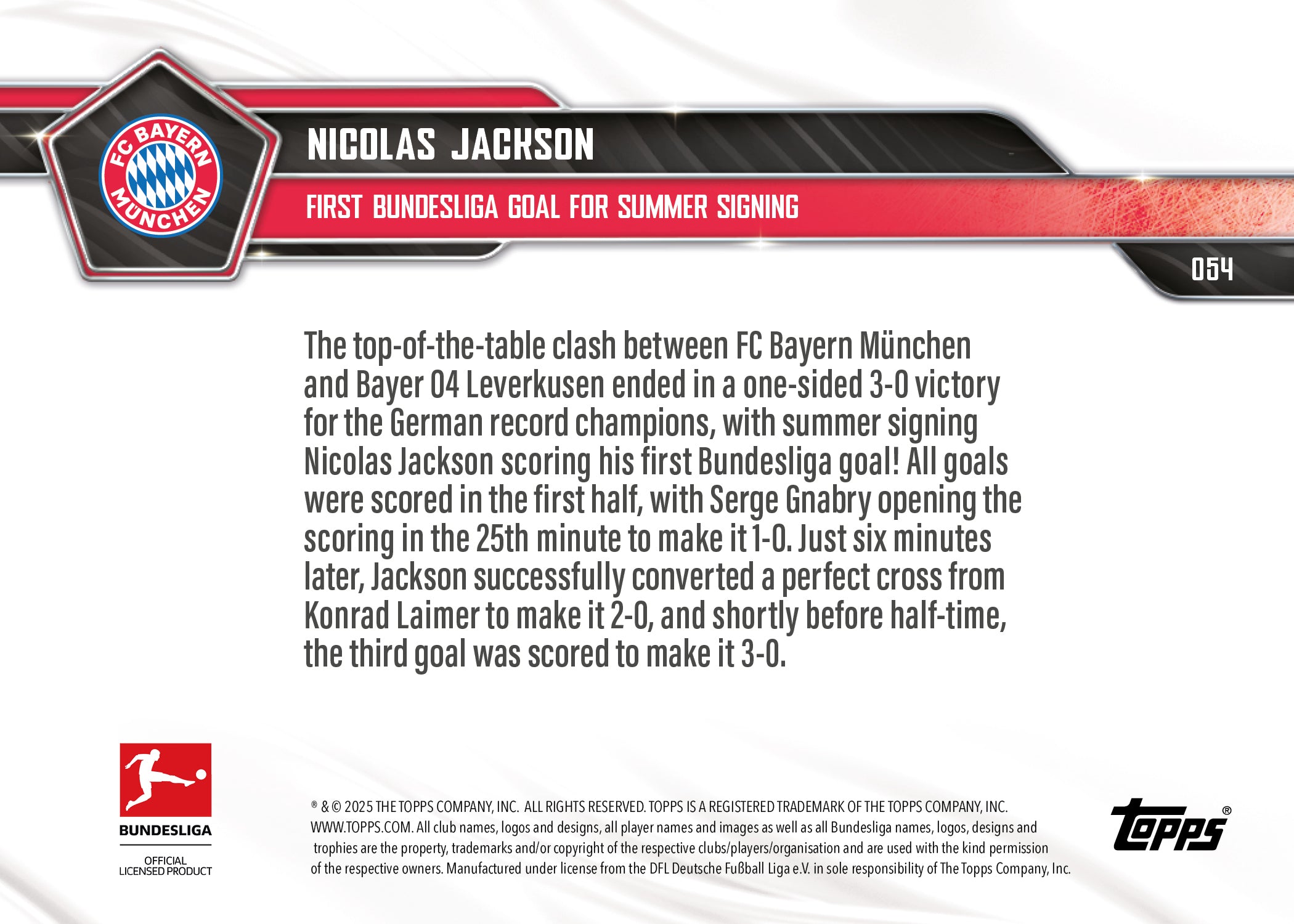 Nicolas Jackson - 2025-26 Bundesliga Topps NOW - Card 54 - PR: 290 - Image 7