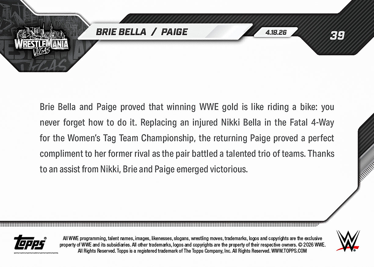Brie Bella/Paige - 2026 WWE Topps NOW - Card 39 - PR: 1515 - Image 2