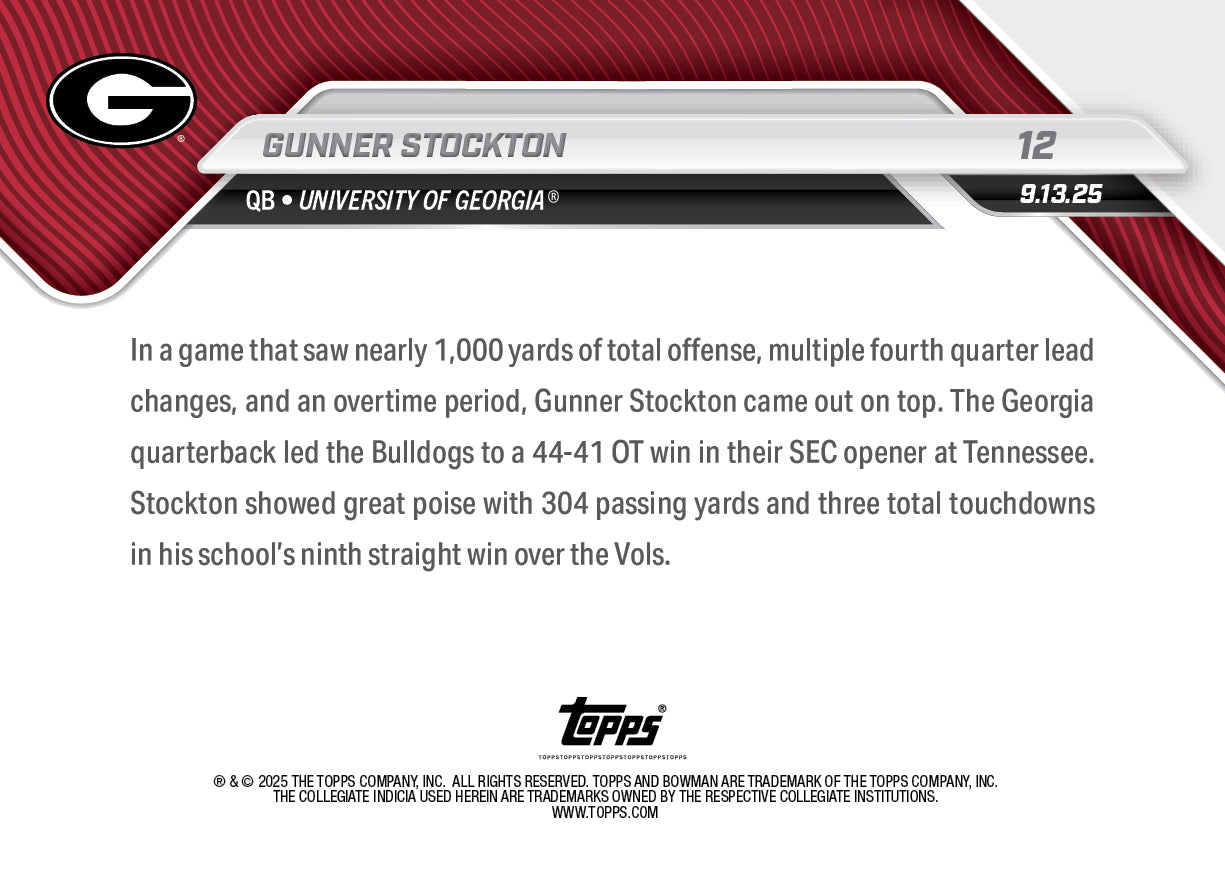 Gunner Stockton - 2025-26 Bowman U NOW Football - Card 12 - PR: 946 - Image 2