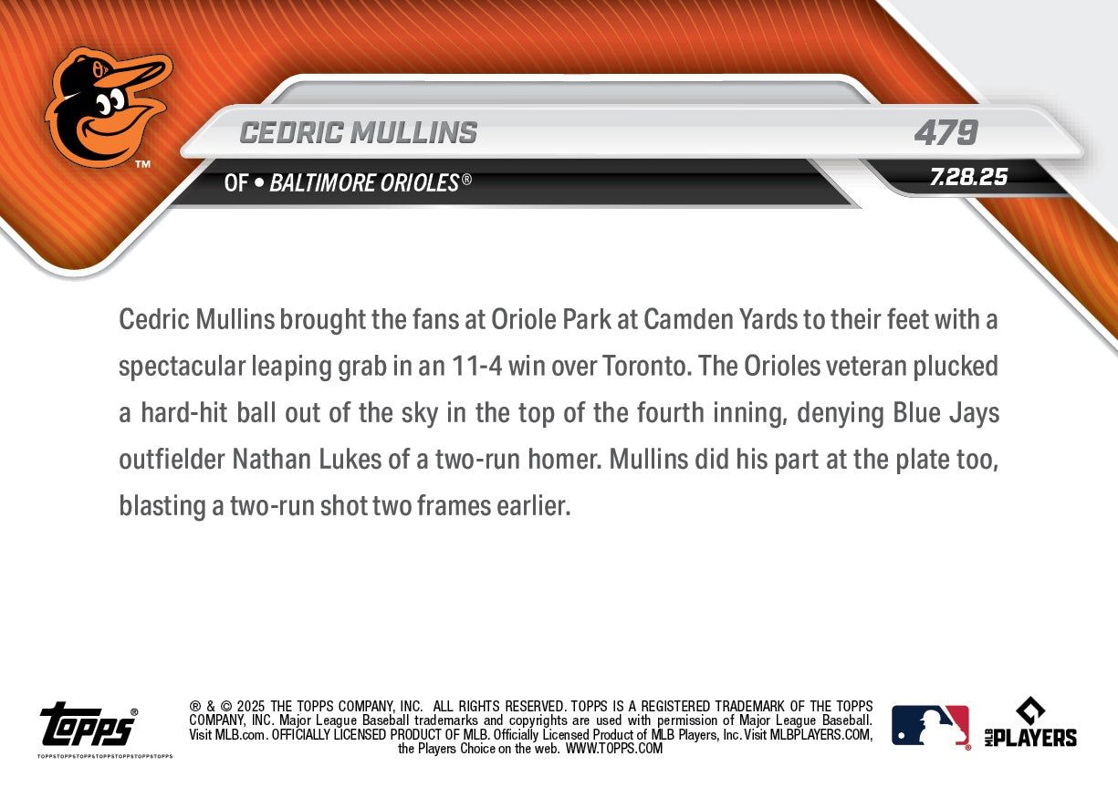 Cedric Mullins - 2025 MLB Topps NOW - Card 479 - PR: 471 - Image 2