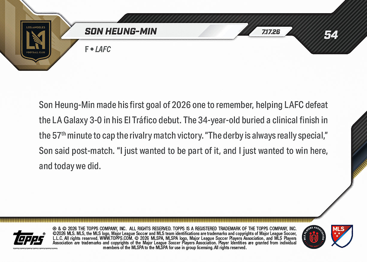Son Heung-Min - 2026 MLS Topps NOW - Card 54 - PR: 1046 - Image 2