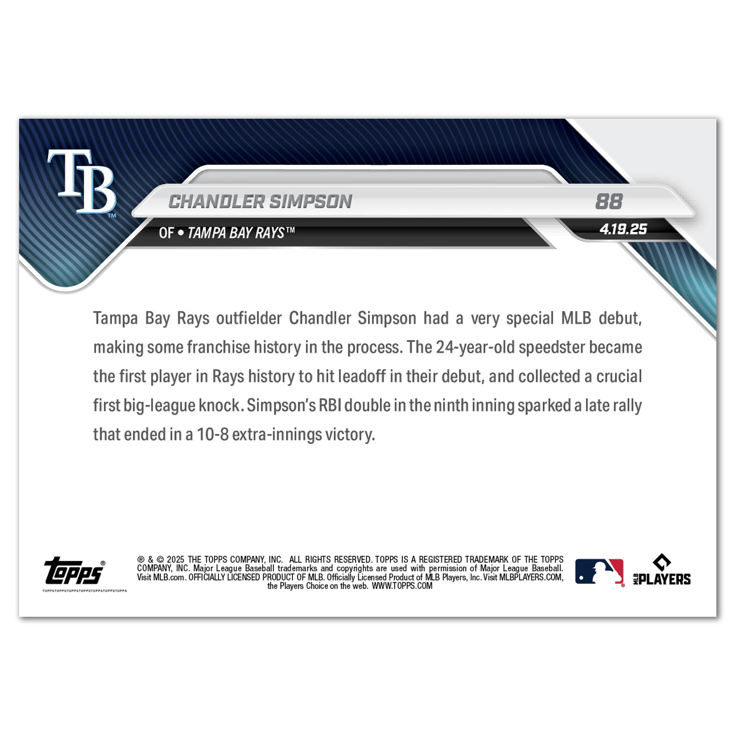 Chandler Simpson - 2025 MLB Topps NOW - Card 88 - PR: 936 - Image 2