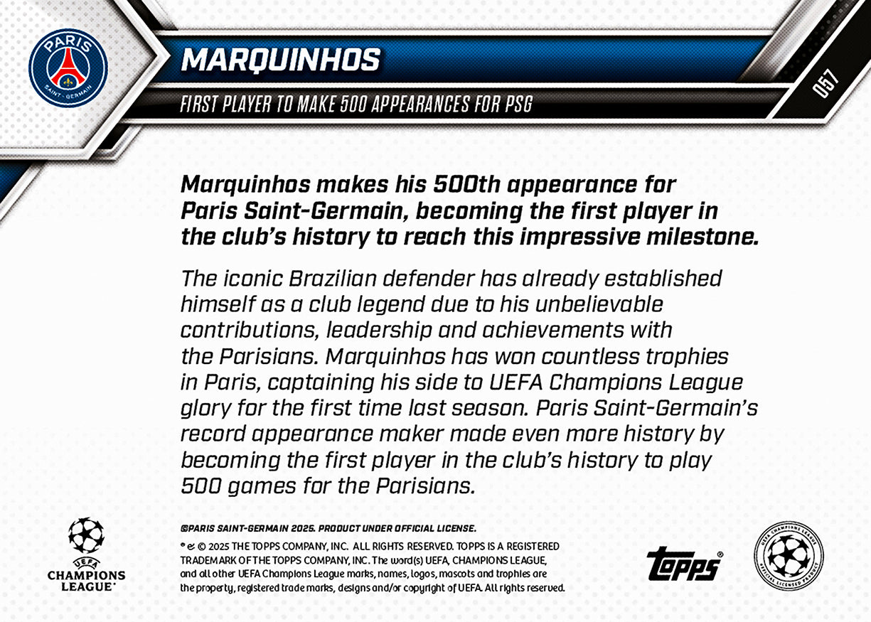 Marquinhos - 2025-26 UCL Topps NOW - Card 57 - PR: 232 - Image 7