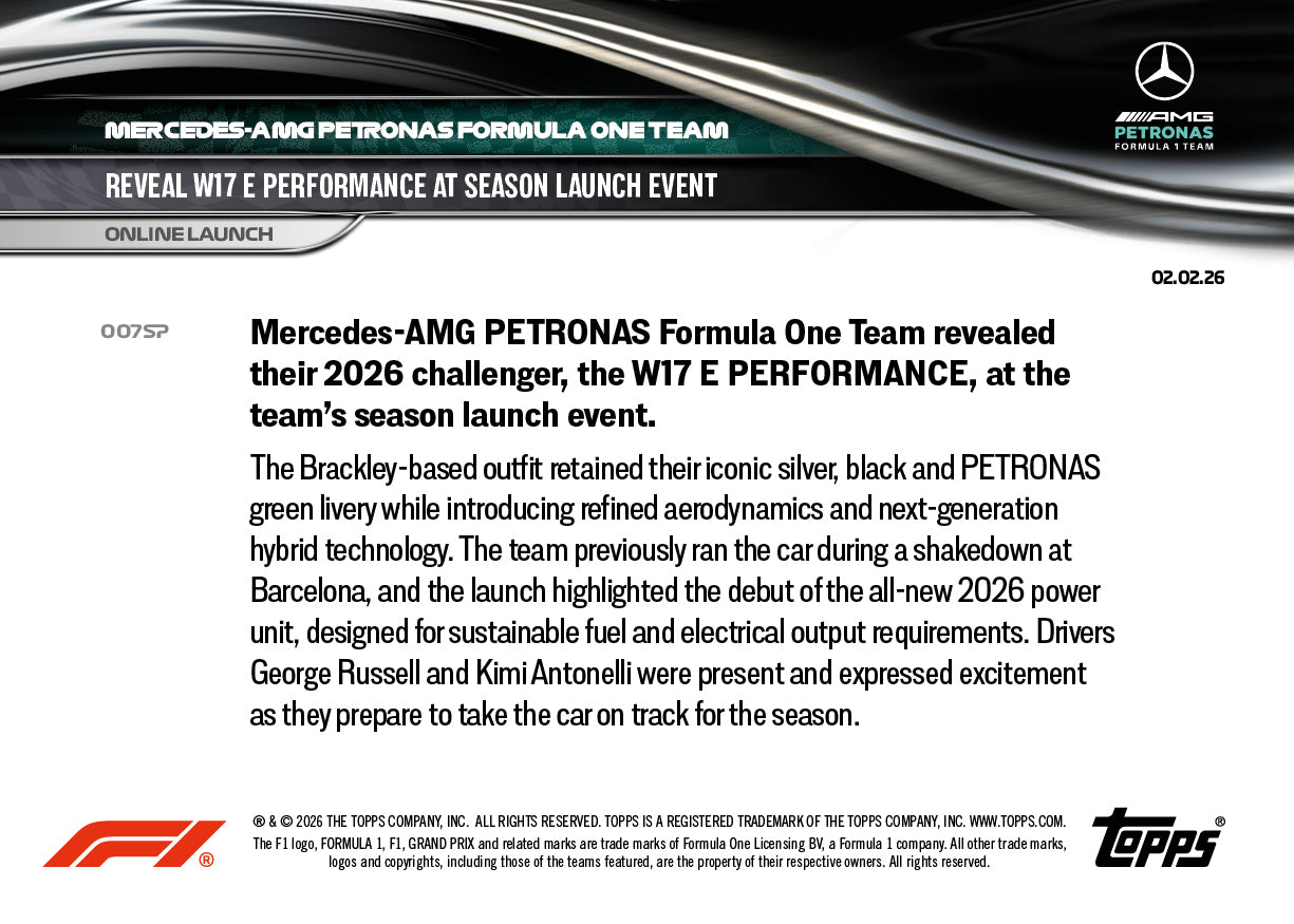 Mercedes-AMG PETRONAS Formula One Team - 2026 Formula 1 Topps NOW - Card 7 - PR: 2492 - Image 9