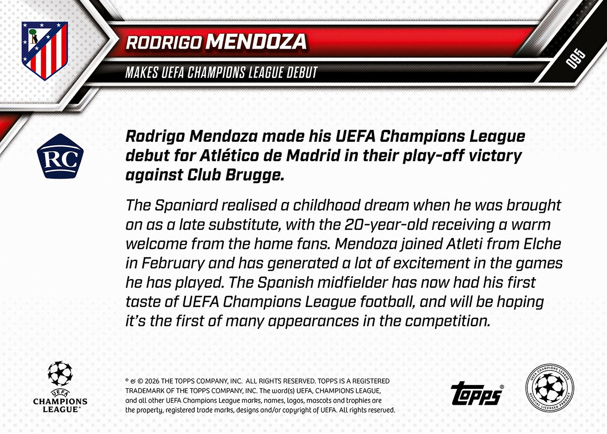 Rodrigo Mendoza - 2025-26 UCL Topps NOW - Card 95 - PR: 280 - Image 7