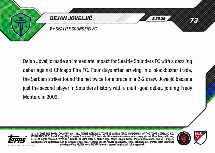 Dejan Joveljić - 2026 MLS Topps NOW - Card 73 - PR: 339 - Image 2