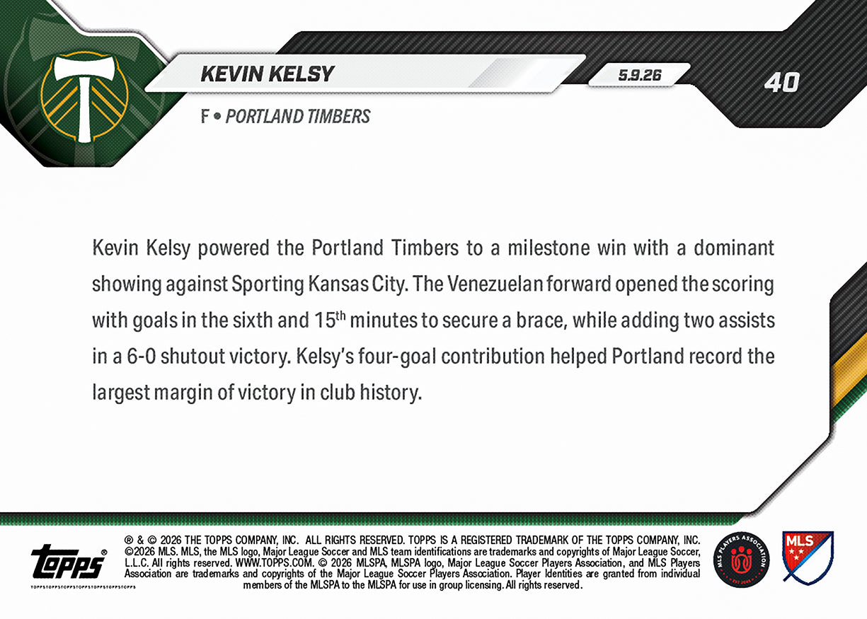 Kevin Kelsy - 2026 MLS Topps NOW - Card 40 - PR: 245 - Image 2