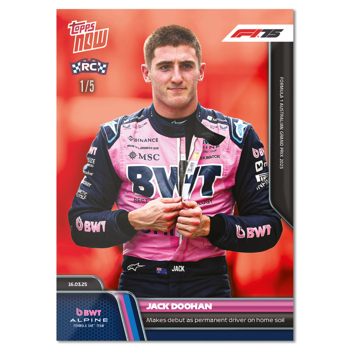 Jack Doohan - 2025 Formula 1 Topps NOW Card 18 - PR: 1025 - Image 4
