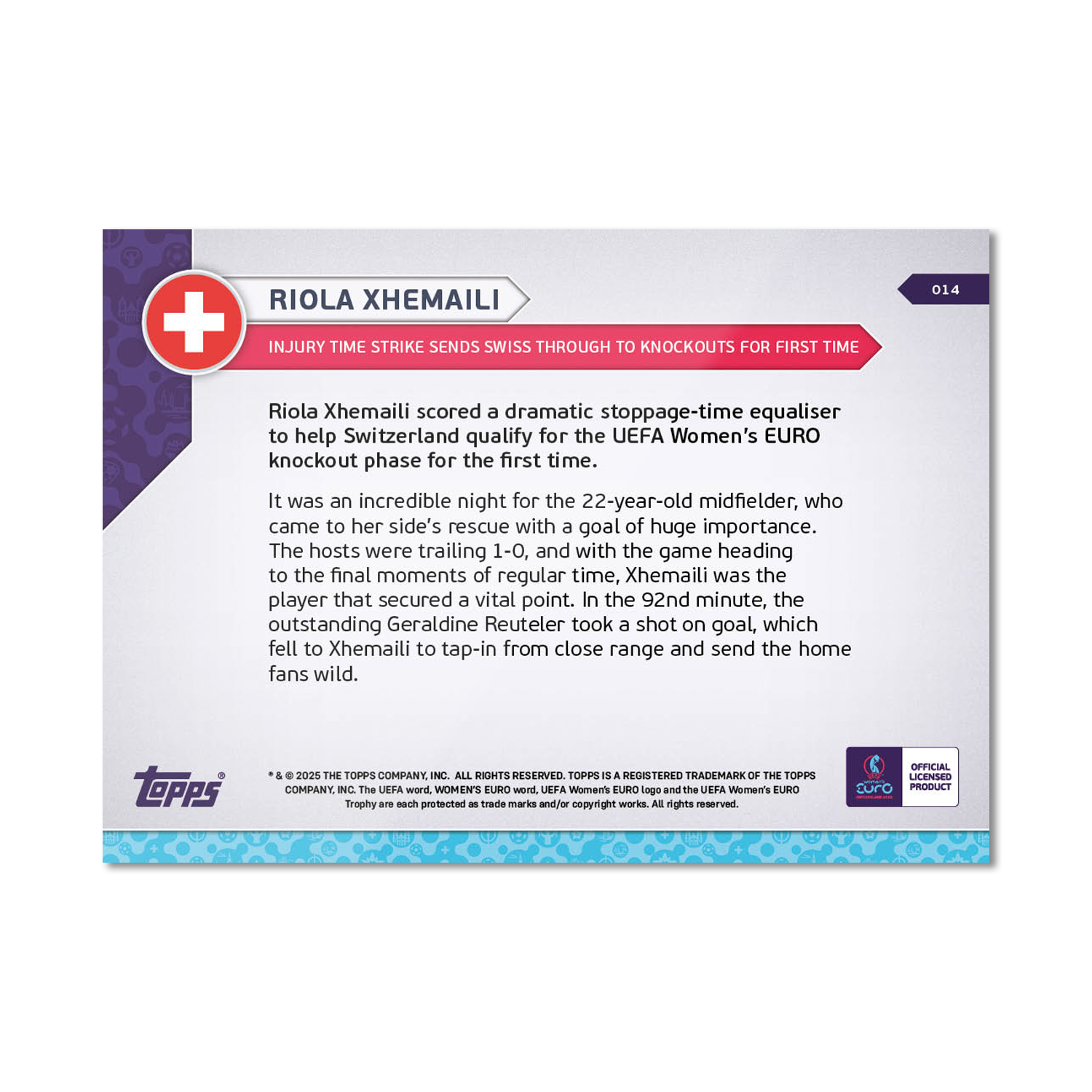 Riola Xhemaili - UEFA Women’s EURO 2025™ Topps NOW - Card 14 - PR: 101 - Image 7