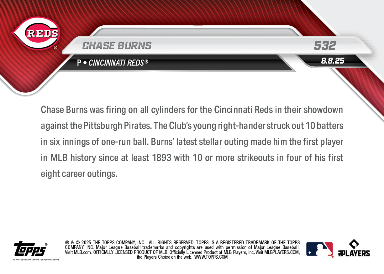 Chase Burns - 2025 MLB Topps NOW - Card 532 - PR: 1249 - Image 2