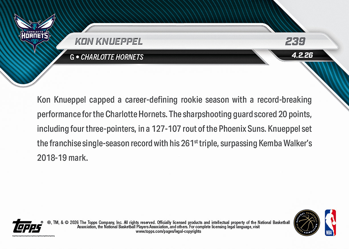 Kon Knueppel - 2025-26 NBA Topps NOW - Card 239 - PR: 14109 - Image 2