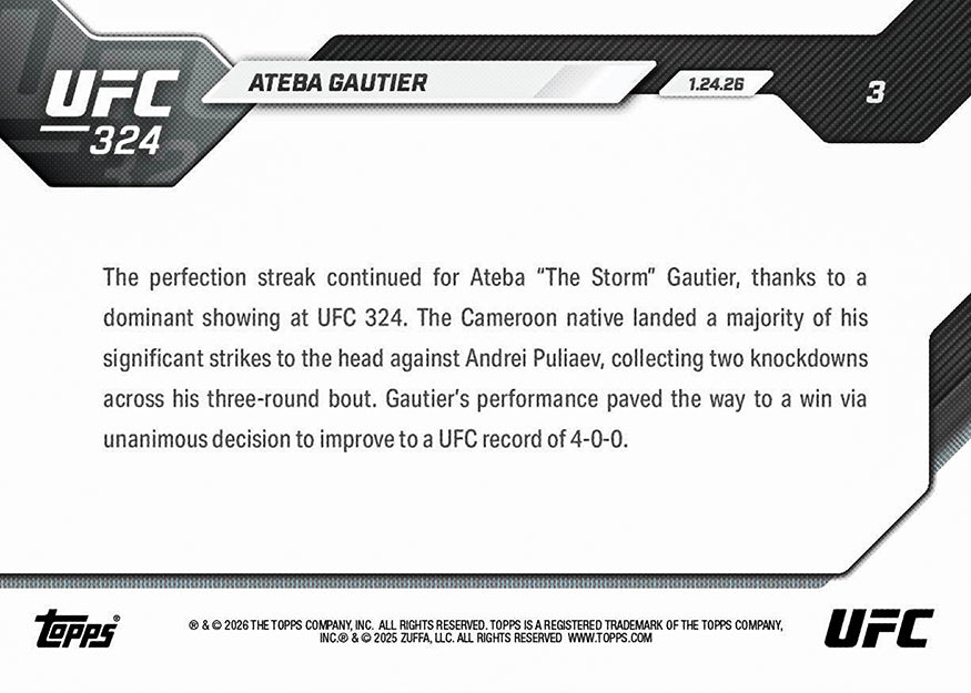 Ateba Gautier - 2026 UFC Topps NOW - Card 3 - PR: 1159 - Image 3