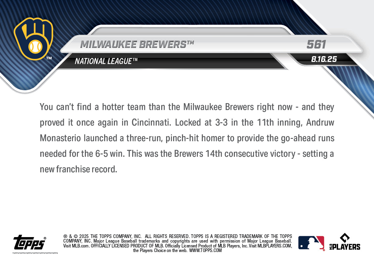 Milwaukee Brewers - 2025 MLB Topps NOW - Card 561 - PR: 931 - Image 2