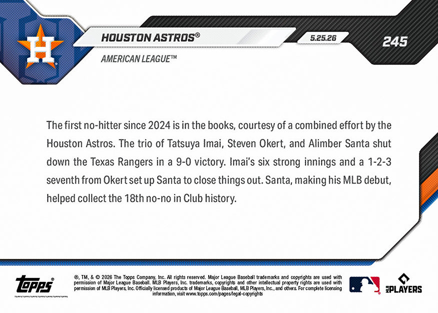 Houston Astros - 2026 MLB Topps NOW - Card 245 - PR: 2374 - Image 3