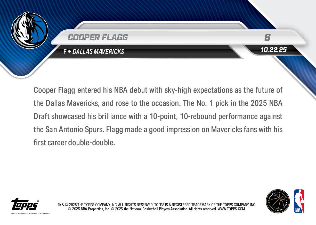 Cooper Flagg - 2025-26 NBA Topps NOW - Card 6 - PR: 43182 - Image 3