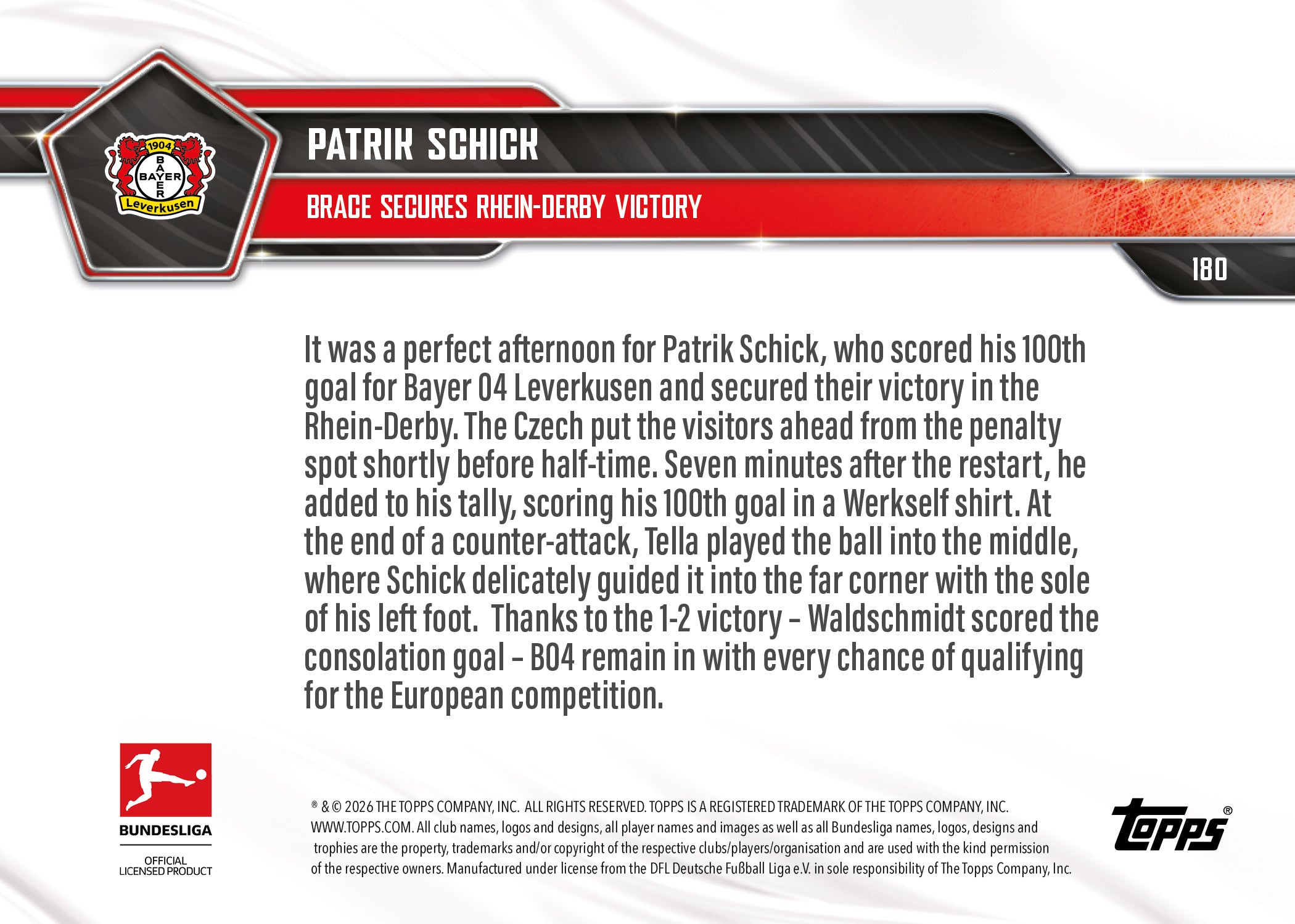 Patrik Schick - 2025-26 Bundesliga Topps NOW - Card 180 - PR: 100 - Image 7