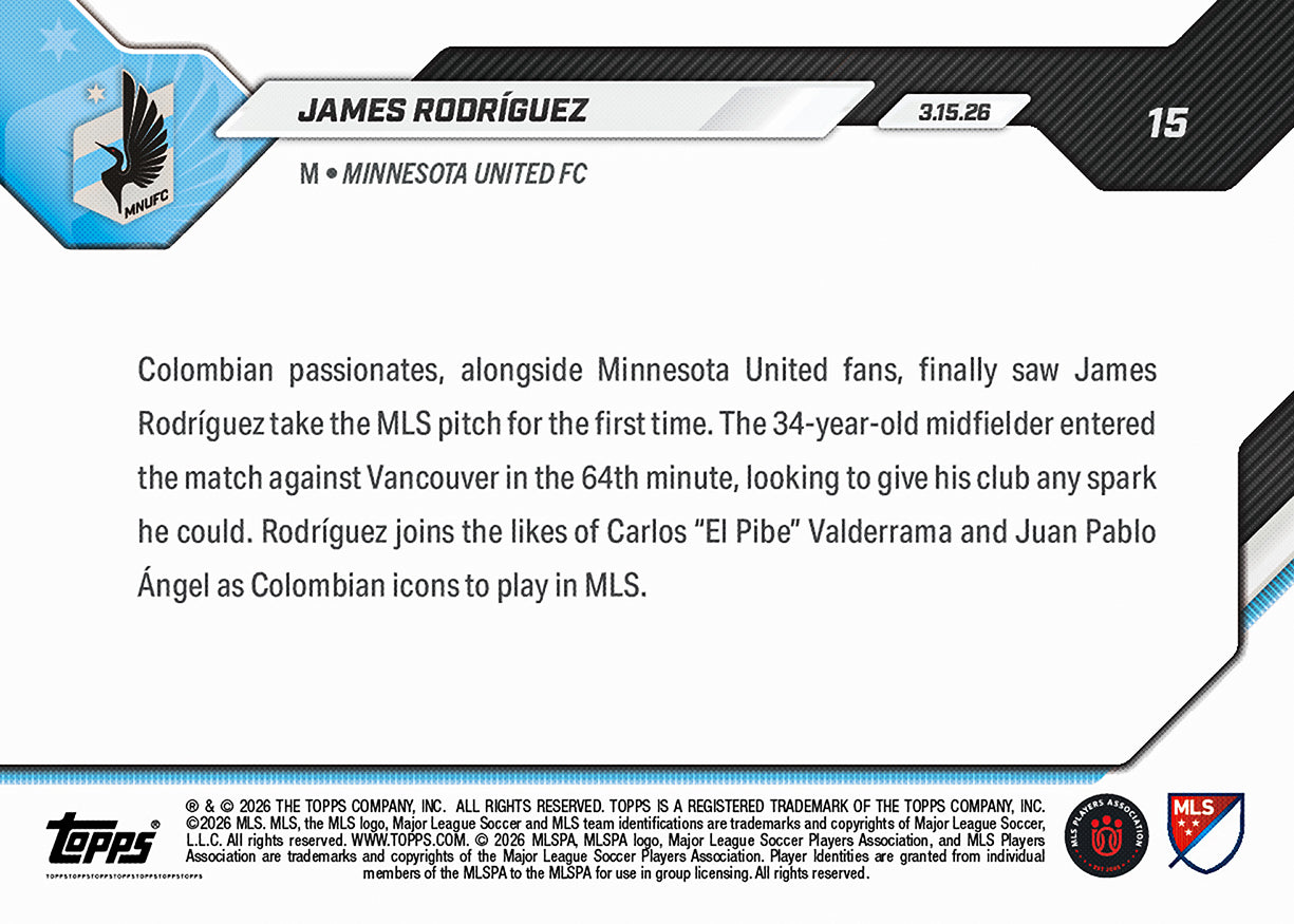 James Rodríguez - 2026 MLS Topps NOW - Card 15 - PR: 1196 - Image 3