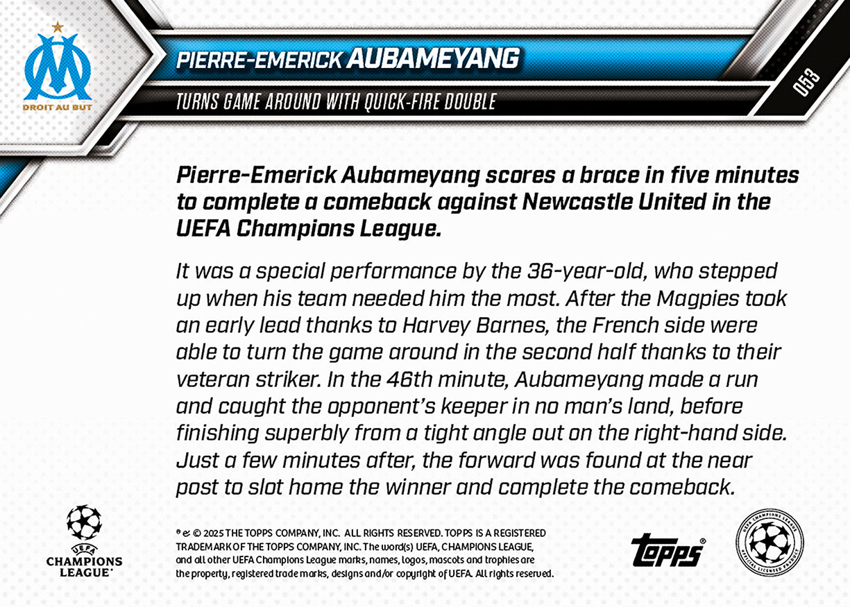 Pierre-Emerick Aubameyang - 2025-26 UCL Topps NOW - Card 53 - PR: 149 - Image 7