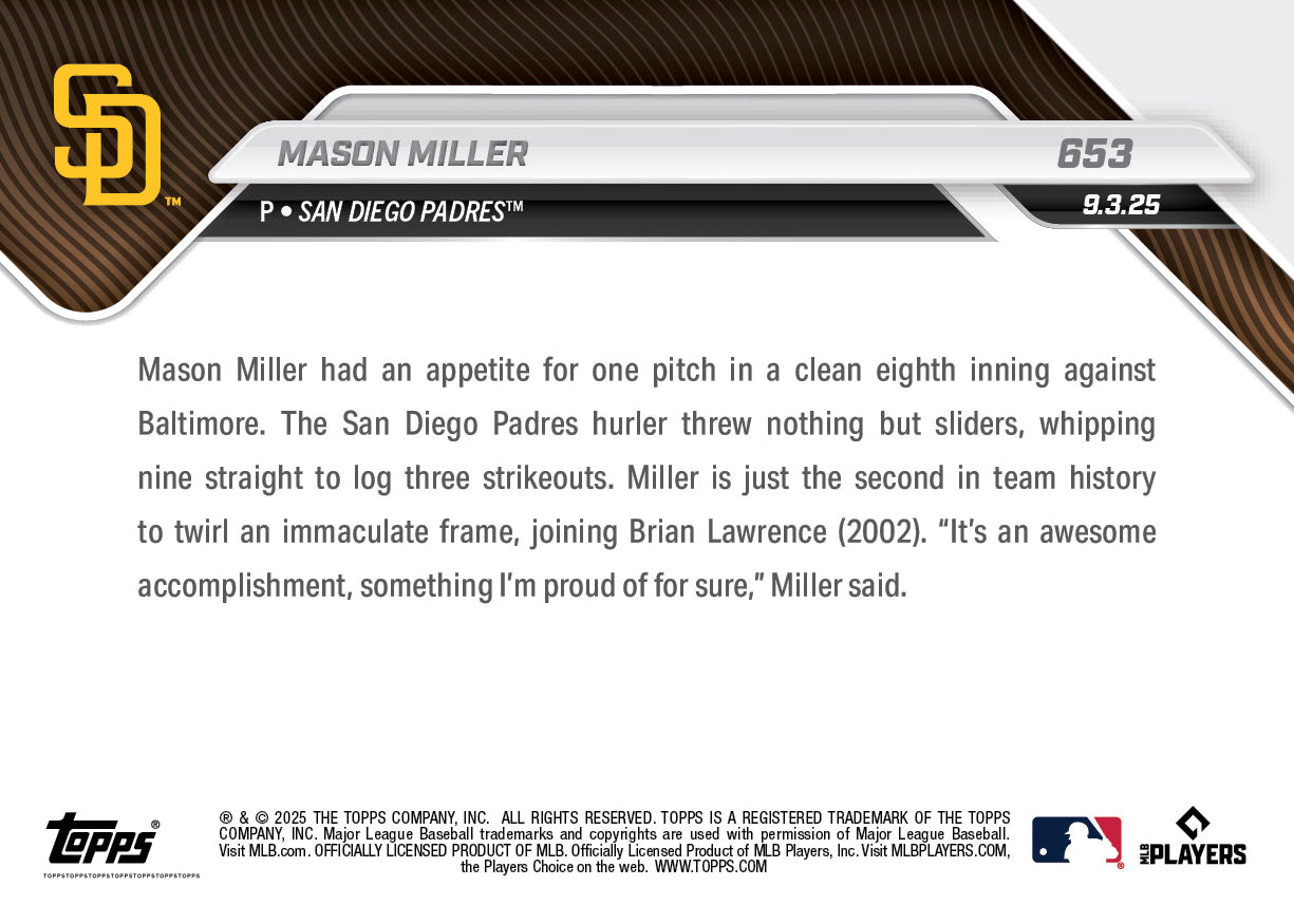 Mason Miller - 2025 MLB Topps NOW - Card 653 - PR: 870 - Image 2