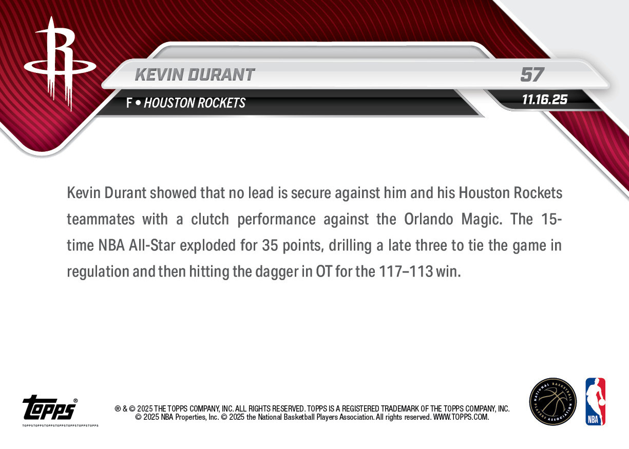 Kevin Durant - 2025-26 NBA Topps NOW - Card 57 - PR: 632 - Image 2