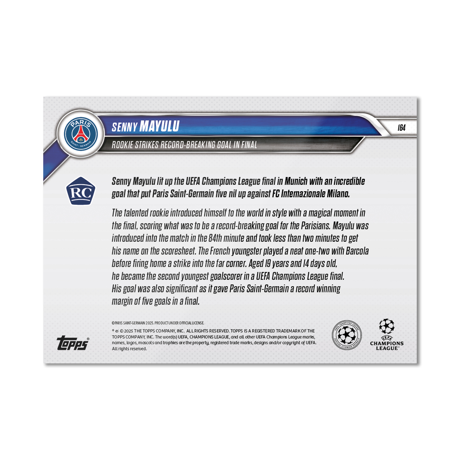 Senny Mayulu - 2024-25 UCL Topps NOW - Card 164 - LOOK FOR AUTO-RELIC - PR: 1637 - Image 9