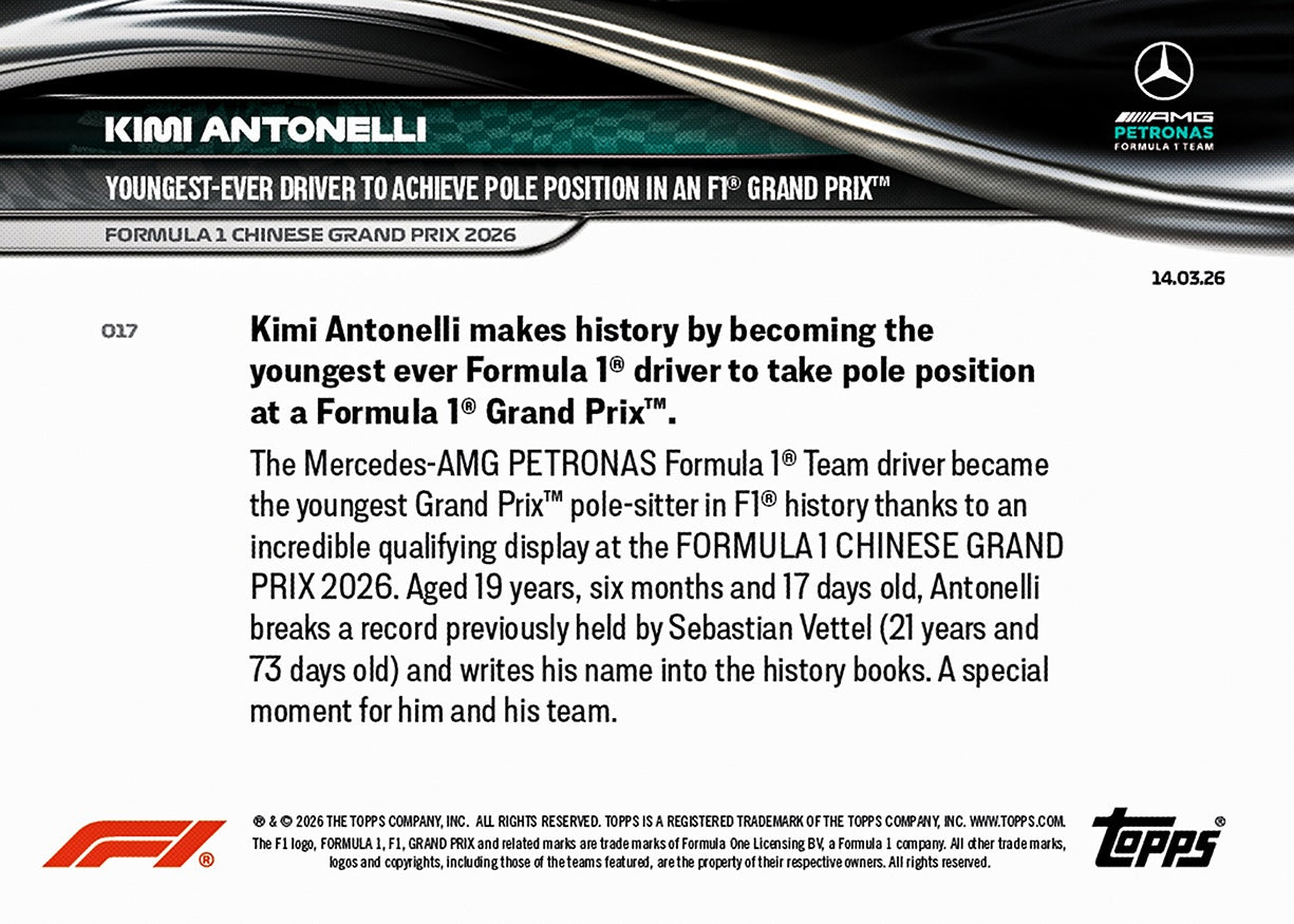 Kimi Antonelli - 2026 Formula 1 Topps NOW - Card 17 - PR: 9379 - Image 7