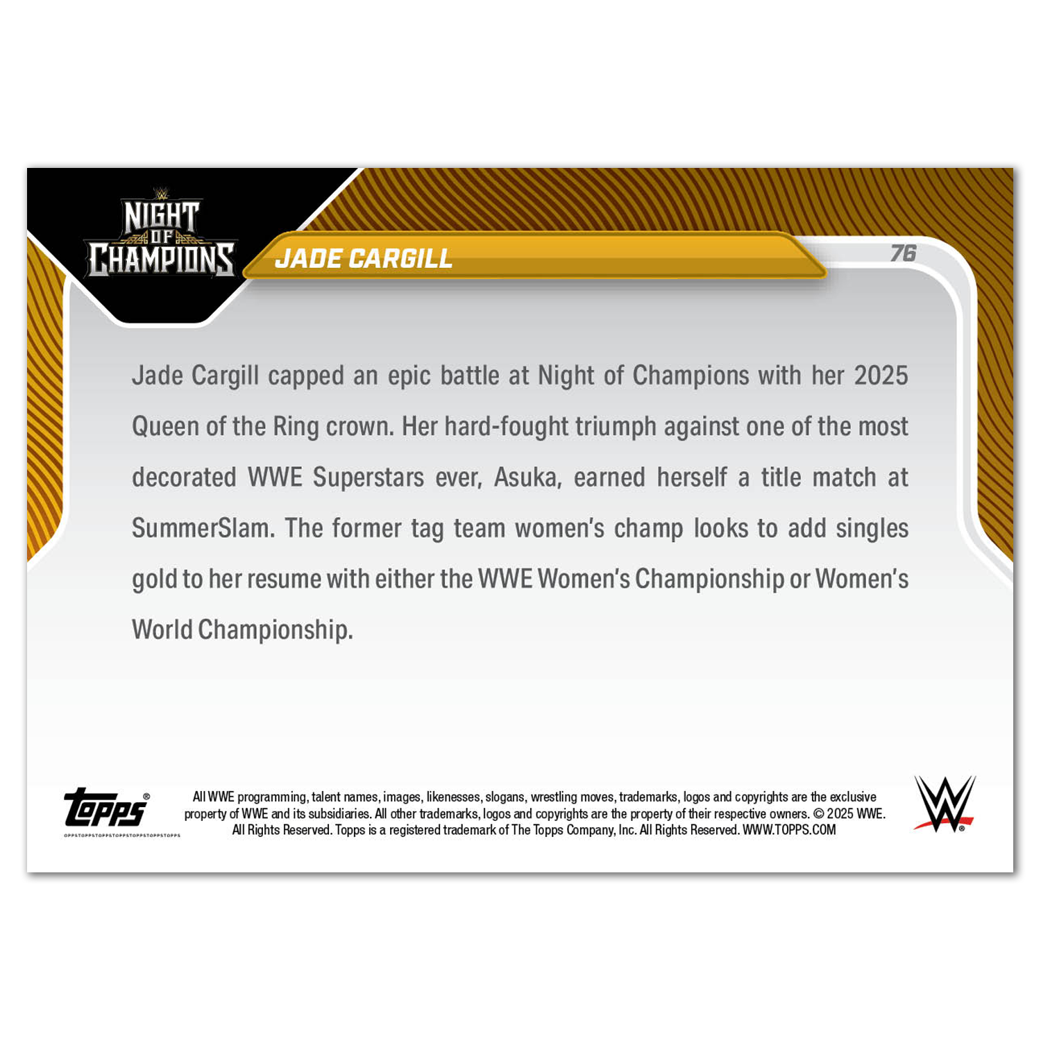 Jade Cargill - 2025 WWE Topps NOW - Card 76 - LOOK FOR AUTOS - PR: 1046 - Image 3